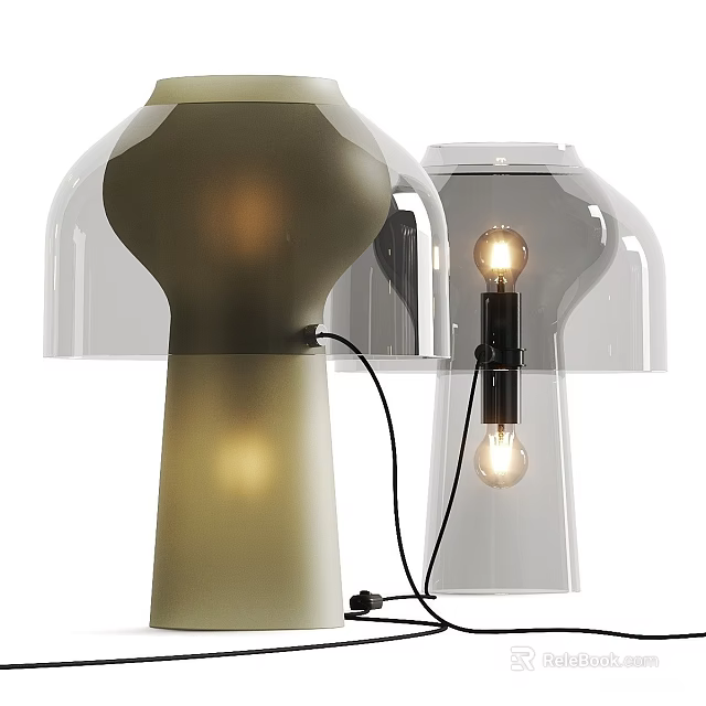 Two Modern Table Lamps With Translucent Shades Lit Bulbs And Cylindrical Bases 3d model 