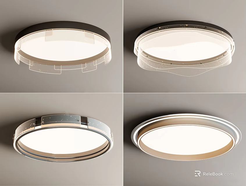 Modern Round Ceiling Lights With Metal Frame And White Lampshade Design 3d model