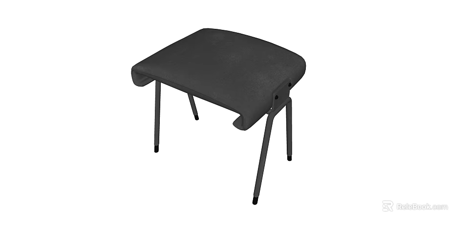 Black Padded Stool With Metal Legs And Simple Modern Design 3d model 