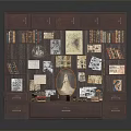Vintage Wooden Bookcase With Multiple Compartments Filled With Books Photos And Decor