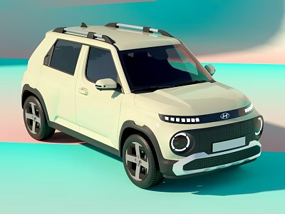 Hyundai Modern Cream Compact SUV with Roof Rack and LED Headlights 3d model