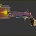 Blue Decorative Revolver With Flame Ejecting From Muzzle And Wooden Grip