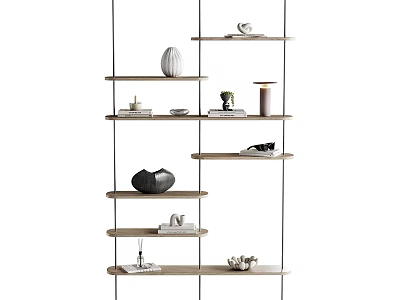 Modern Floating Wall Shelf with Multiple Layers Displaying Vase Books and Decorative Items 3d model