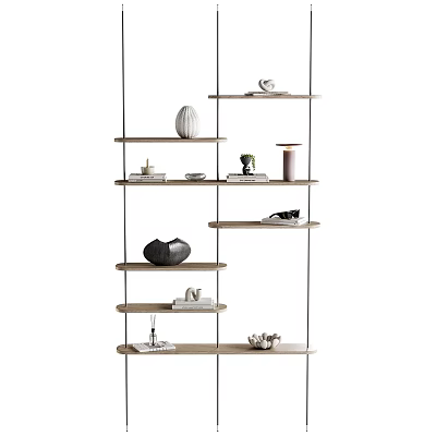 Modern Floating Wall Shelf with Multiple Layers Displaying Vase Books and Decorative Items 3d model