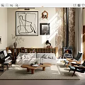 Modern Duplex Living Room Interior With Sofa Coffee Table Stone Fireplace And Wall Art
