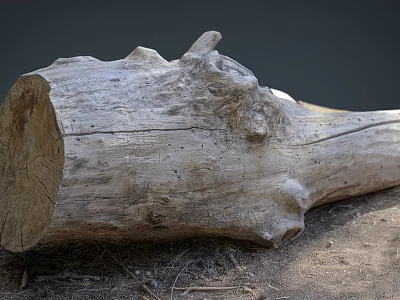 Natural Wood Log With Rustic Texture Knots On Ground And Dry Hay 3d model