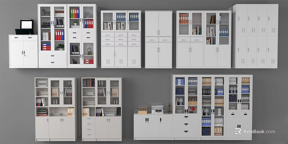 Modern Bookcases In Various Styles With Glass Doors Drawers And Storage Shelves 3d model 