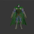 Game Movie Character Wearing Green Cape And Metallic Armor Detailed 3D Design