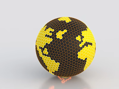 Yellow and Black Spherical Decorative Ornament Set with Geometric Honeycomb Grid Design 3d model