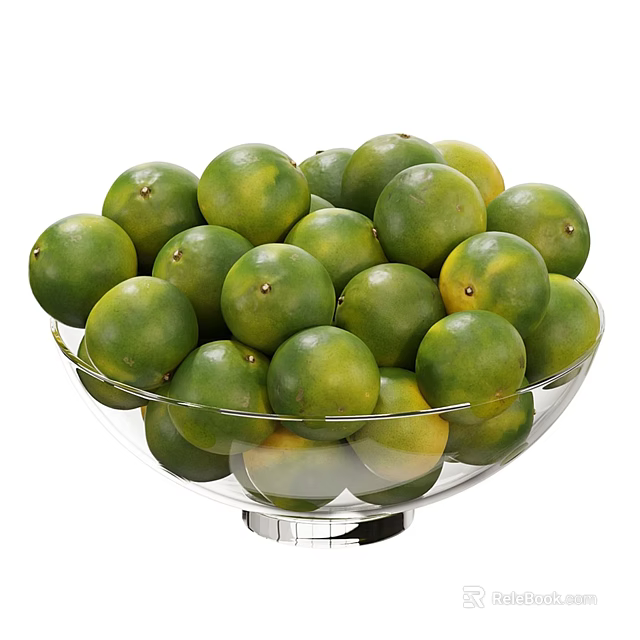 Fresh Juicy Green Limes Displayed in Transparent Glass Bowl on White Background 3d model 