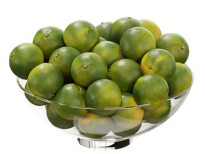 Fresh Juicy Green Limes Displayed in Transparent Glass Bowl on White Background 3d model