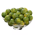 Fresh Juicy Green Limes Displayed in Transparent Glass Bowl on White Background