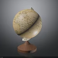 Vintage Globe With Wooden Base And Detailed World Map Surface