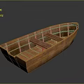 Wooden Boat With Traditional Design And Open Interior Seats For Water Transport