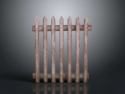 Scenic Landscape With Light Brown Wooden Fence Having Pointed Tops And Wood Grain Reflection 3d model