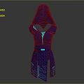 Blue Hooded Outfit With Neon Glowing Details Zipper Front Belted Waist And Patterned Fabric