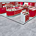 COACH Store Display Area With Red Counters And Merchandise On Marble Floor 3d model