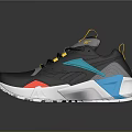 Stylish Modern Sports Shoes With Black Gray Yellow Blue Red Accents And White Sole