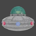 Sci-Fi UFO Model With Green Alien Inside Transparent Dome Colored Lights On Base Metallic Exterior 3d model