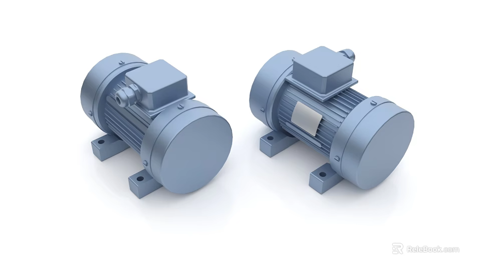 Two Blue Industrial Electric Motors With Housing And Base For Equipment 3d model 