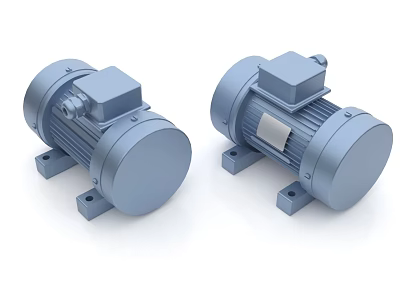 Two Blue Industrial Electric Motors With Housing And Base For Equipment 3d model