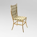 Elegant Stool With Golden Frame Tufted Backrest And Checkerboard Upholstered Seat