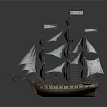 Detailed Wooden Sailing Ship Model With White Sails And Multiple Masts 3d model