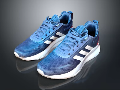 Blue Sporty Comfortable Mesh Sneakers With White Stripes And White Sole 3d model