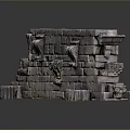 Ancient Stone Wall Scenery with Carved Lion Heads and Symmetrical Stone Bases