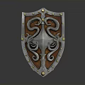 Ornate Classic Metal Shield With Two Snake Design And Golden Rivets