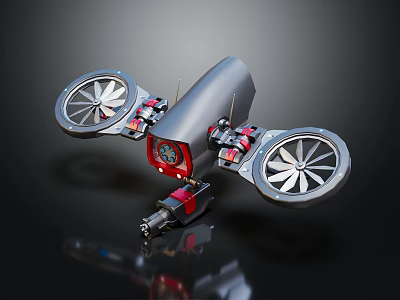 Intelligent Flying Machine With Dual Rotors Black Body Red Components And Control Panel 3d model