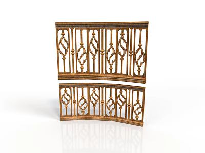 Golden Ornate Railing With Intricate Geometric Patterns And Double Layer Design 3d model