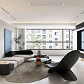 Modern Living And Dining Room Interior With Sofa Coffee Table Abstract Artwork And Lighting