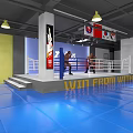 Indoor Training Space With Colorful Ceiling Arrow Signs And Blue Floor