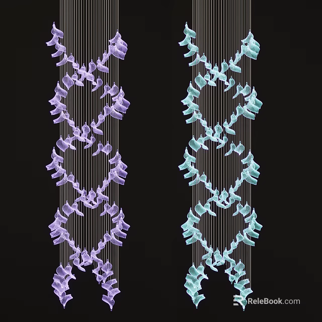 Modern Crystal Chandelier With Purple And Light Blue Elegant Hanging Elements 3d model 