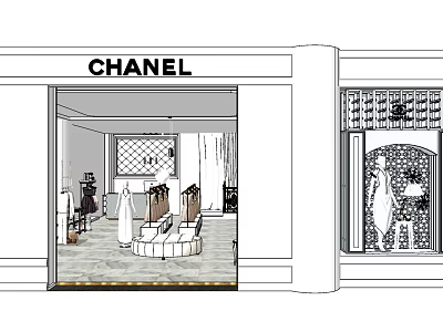 Luxury Chanel Clothing Store Front With Window Display And Interior Clothing Racks 3d model