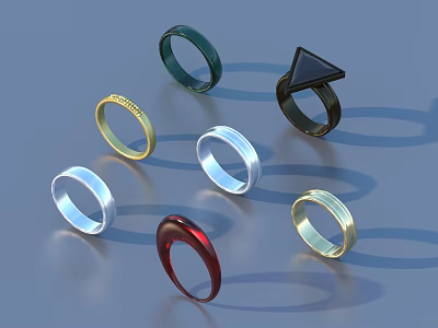 Stylish Jewelry Rings In Assorted Colors With Modern Geometric Designs 3d model
