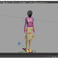 Woman Wearing Knee Length Dress with Colorful Patterns Short Hair and Sandals