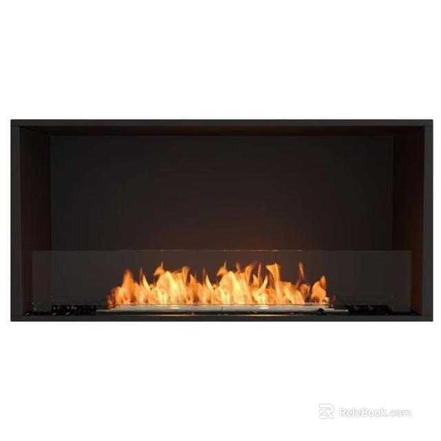 Modern Fireplace Design With Bright Flames In Sleek Black Frame For Contemporary Interior 3d model 