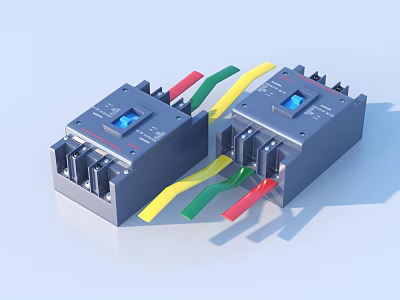 Gray Circuit Breakers With Colored Wires And Electrical Switch Components 3d model