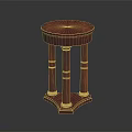 Vintage Round Red Wooden Dining Table With Column Legs And Ornate Base