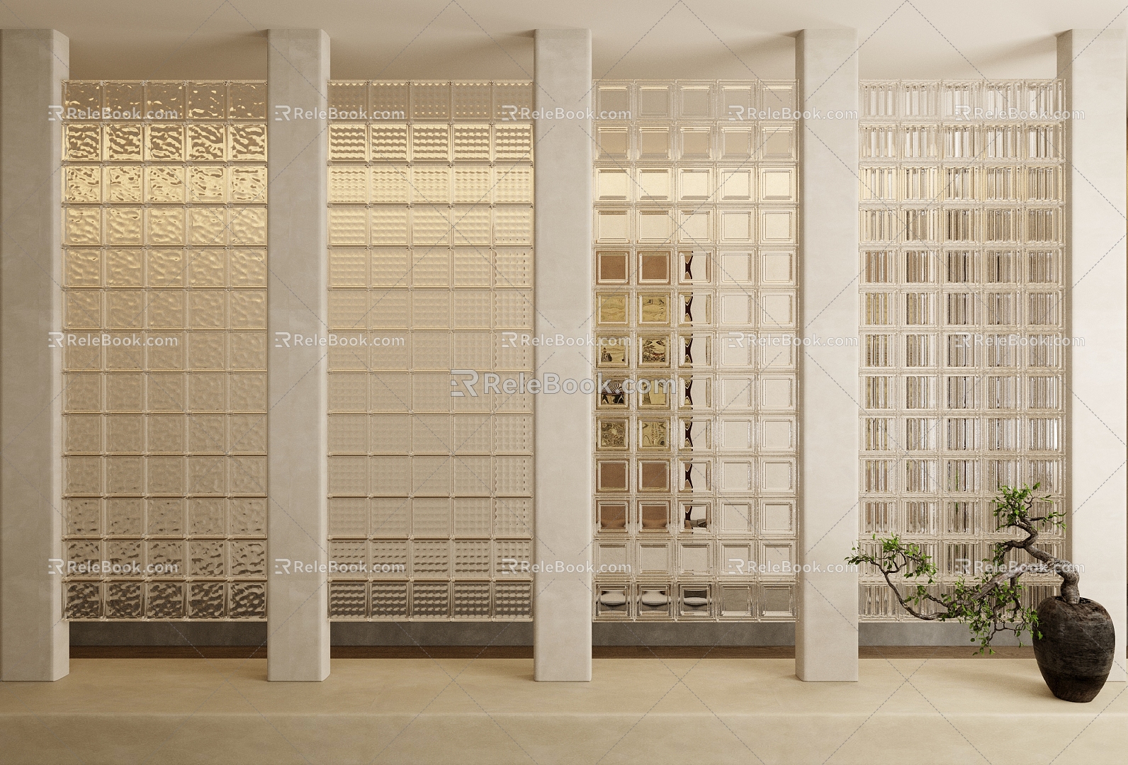 Modern partition glass brick partition pattern glass glass brick glass wall Changhong glass screen 3d model