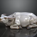 White Ceramic Reclining Ox Ornament Decoration Set with Textured Surface for Home Decor