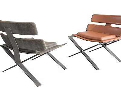 Contemporary Accent Chairs With Leather And Fabric Upholstery And Cross Metal Leg Design 3d model