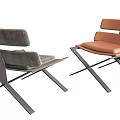 Contemporary Accent Chairs With Leather And Fabric Upholstery And Cross Metal Leg Design