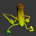 Yellow Cartoon Banana With Black Stripes Running With Red Tool And White Gloves