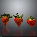 Fresh Red Strawberries With Green Leaves On Black Background With Reflections