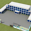 Modern Blue Container Building Exterior With Multi Storey Structure And Balcony 3d model