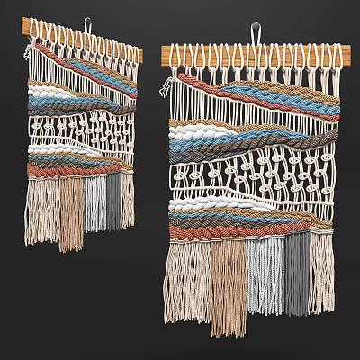 Bohemian Style Macramé Wall Hangings With Colorful Braided Patterns And Tassels 3d model