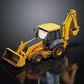 Yellow Backhoe Loader Excavator With Front Bucket Large Tires And Reflective Surface 3d model